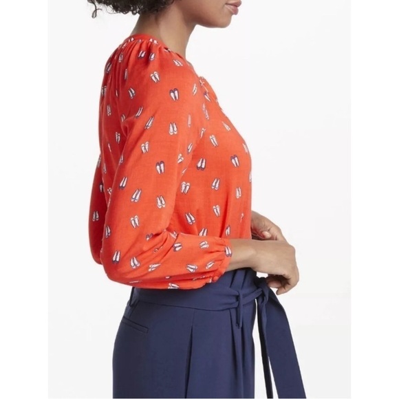 Boden Paris Blouse in Red with Ballet Flats Shoe Print Long Sleeve sz US 6 UK 10 - Picture 4 of 9